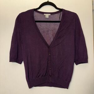 H&M Women’s Small Dark Plum Purple V Neck Elbow Length Sleeve Cardigan EUC